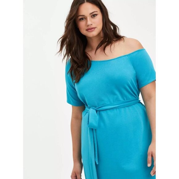 New TORRID Mini French Terry Off-Shoulder Tee‎ Shirt Dress Size 0 Large 12 $65 - Picture 4 of 14